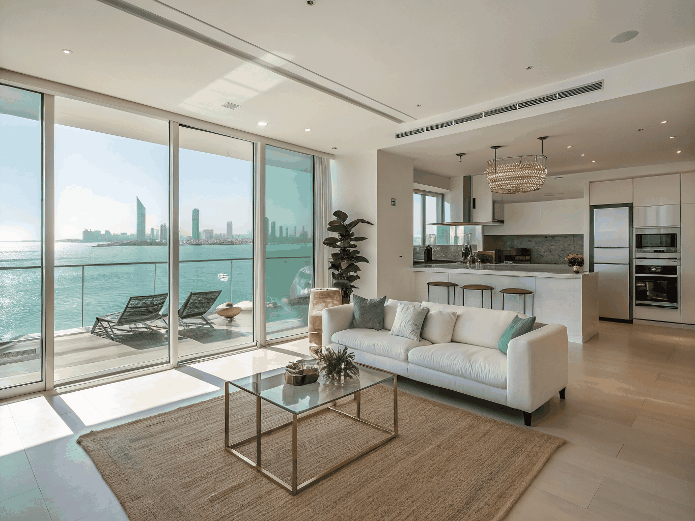 Floor-to-ceiling glass apartment with sweeping panoramic sea views on Bluewaters Island