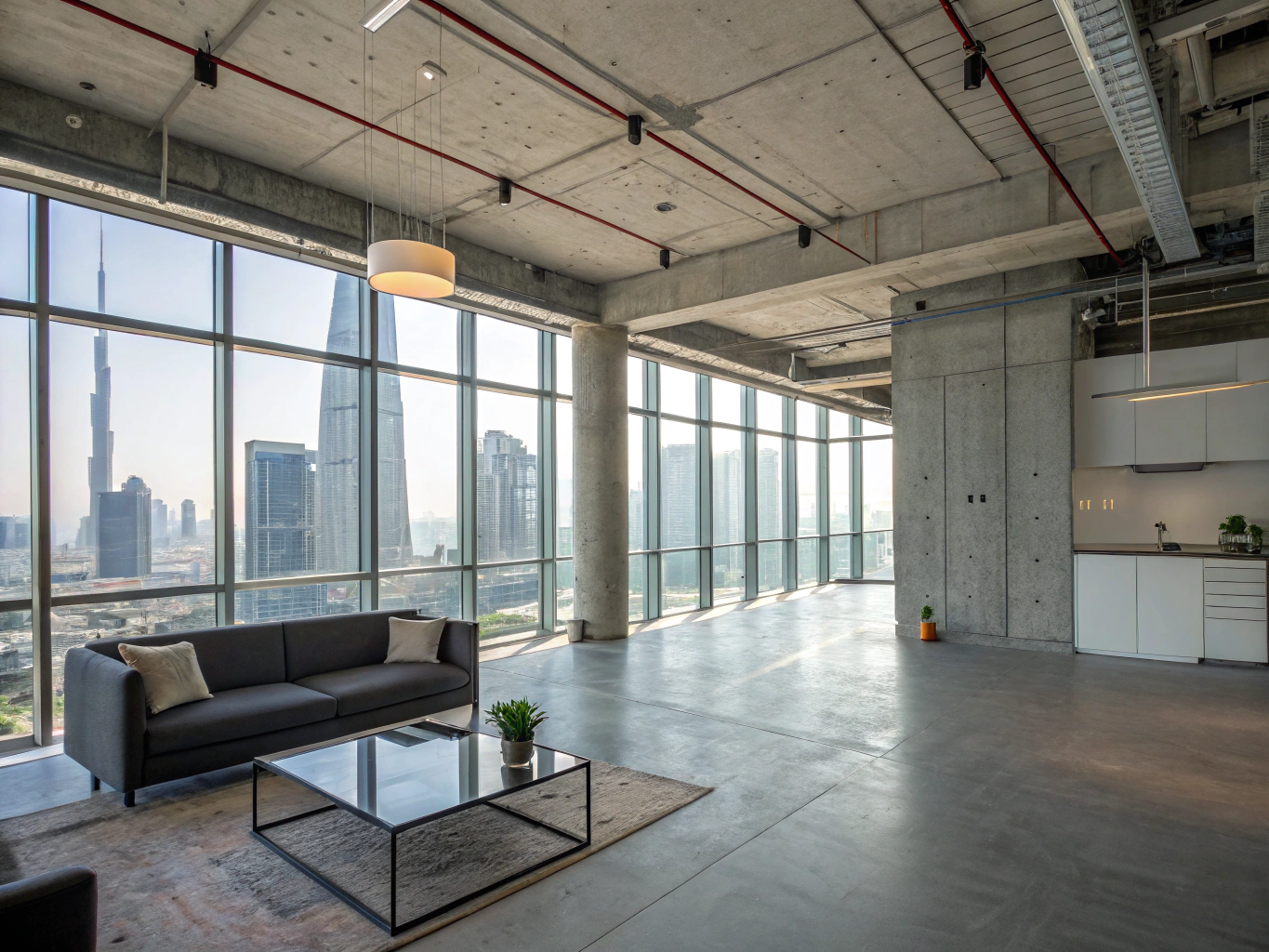 Minimalist corporate residence interior with marble fixtures in DIFC